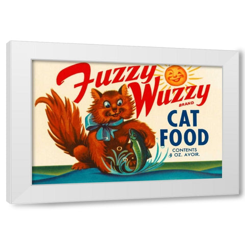 Fuzzy Wuzzy Brand Cat Food White Modern Wood Framed Art Print by Retrolabel