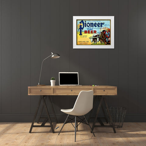 Old Pioneer Club Beer White Modern Wood Framed Art Print by Vintage Booze Labels