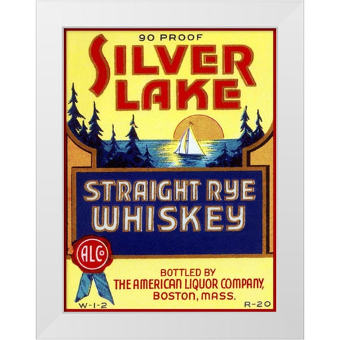 Silver Lake Straight Rye Whiskey White Modern Wood Framed Art Print by Vintage Booze Labels