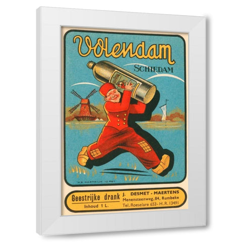 Volendam Schiedam White Modern Wood Framed Art Print by Vintage Booze Labels
