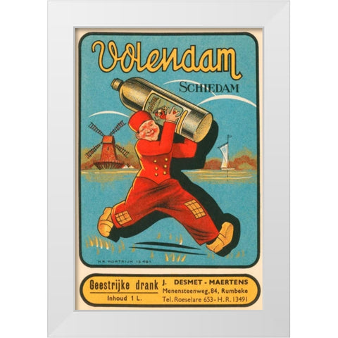 Volendam Schiedam White Modern Wood Framed Art Print by Vintage Booze Labels