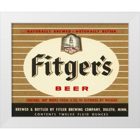 Fitgers Beer White Modern Wood Framed Art Print by Vintage Booze Labels