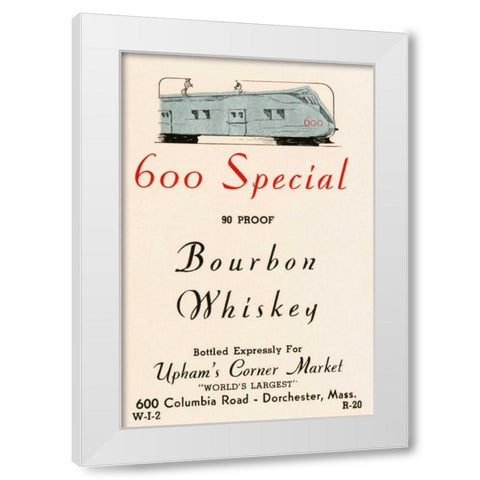 600 Special Bourbon Whiskey White Modern Wood Framed Art Print by Vintage Booze Labels