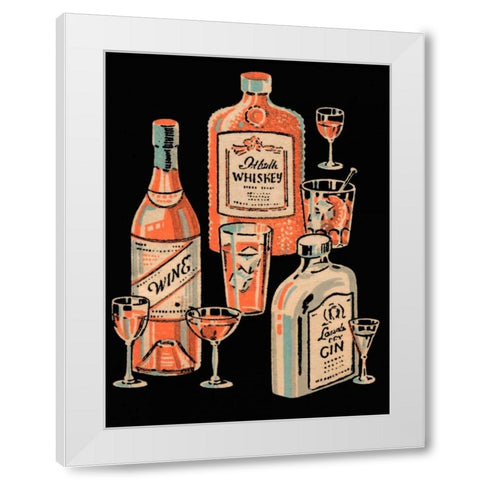 Whiskey, Wine and Gin White Modern Wood Framed Art Print by Vintage Booze Labels