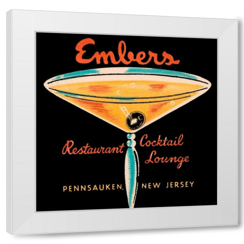 Embers Restaurant Cocktail Lounge White Modern Wood Framed Art Print by Vintage Booze Labels