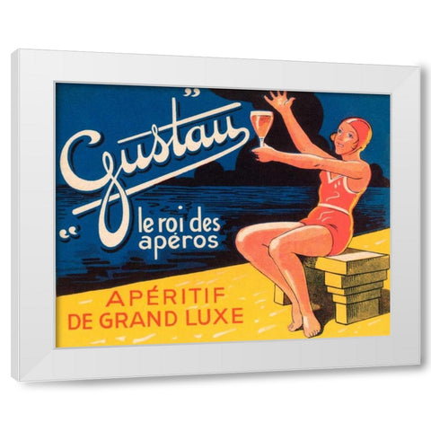 Gustau Aperitif White Modern Wood Framed Art Print by Vintage Booze Labels