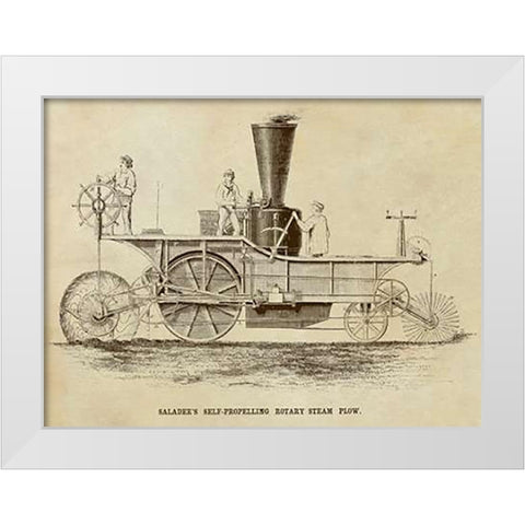 Saladees Self-Propelling Rotary Steam Plow White Modern Wood Framed Art Print by Inventions