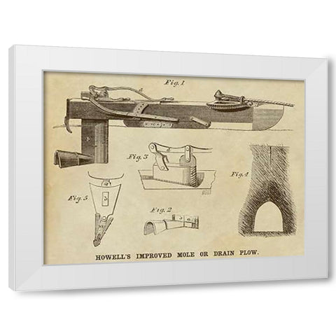 Howells Improved Mole or Drain Plow White Modern Wood Framed Art Print by Inventions