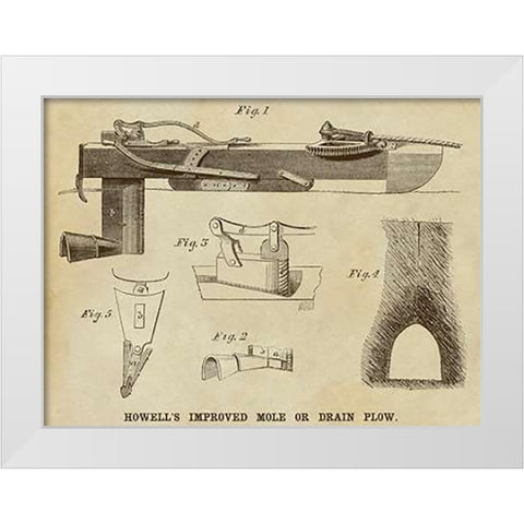 Howells Improved Mole or Drain Plow White Modern Wood Framed Art Print by Inventions