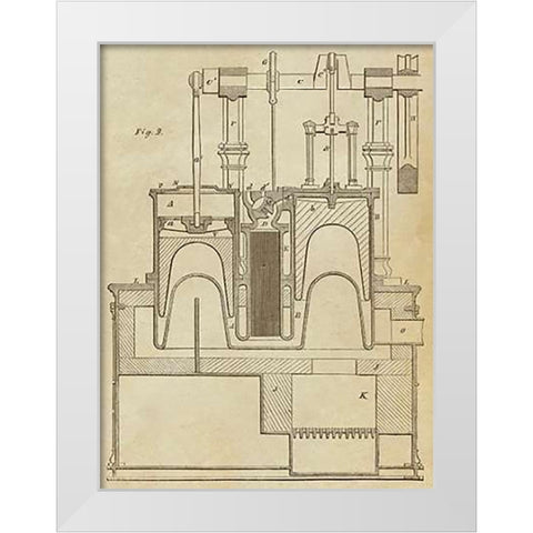 Steam Power Piston Chamber Cutaway White Modern Wood Framed Art Print by Inventions