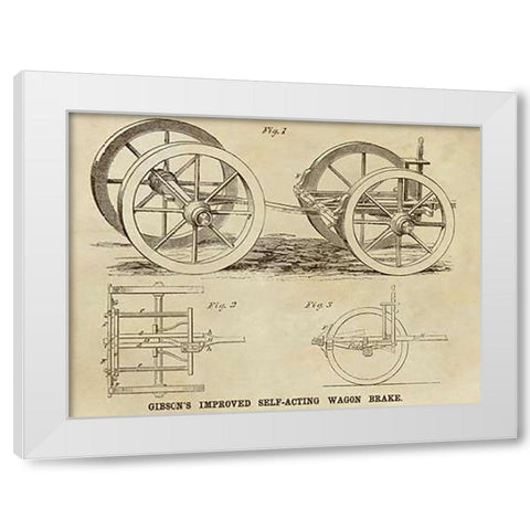 Gibsons Improved Self-Acting Wagon Brake White Modern Wood Framed Art Print by Inventions