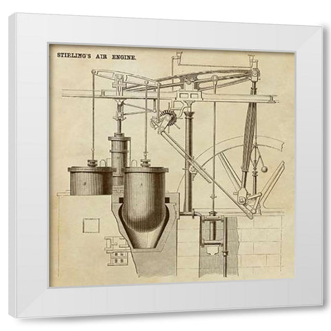 Stirlings Air Engine White Modern Wood Framed Art Print by Inventions
