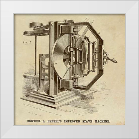 Bowker and Bensels Improved Stave Machine White Modern Wood Framed Art Print by Inventions
