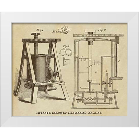 Tiffanys Improved Tile Making Machine White Modern Wood Framed Art Print by Inventions