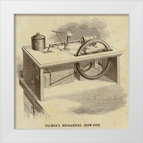 Palmers Mechanical Blow Pipe White Modern Wood Framed Art Print by Inventions