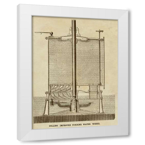 Collins Improved Turbine Water Wheel White Modern Wood Framed Art Print by Inventions