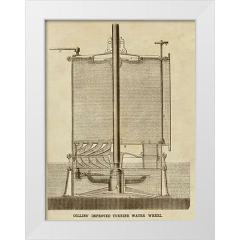 Collins Improved Turbine Water Wheel White Modern Wood Framed Art Print by Inventions