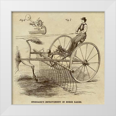 Stoddards Improvement in Horse Rakes White Modern Wood Framed Art Print by Inventions