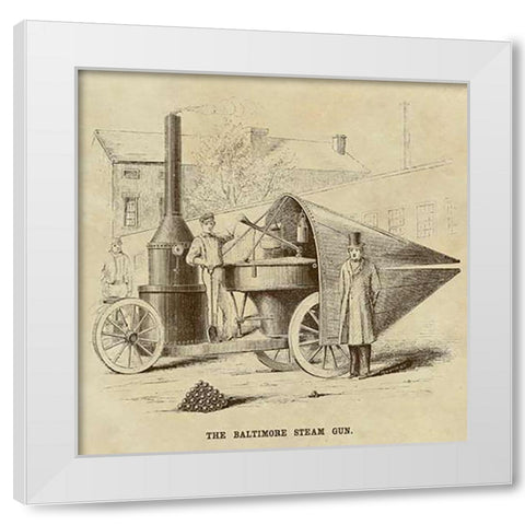 Baltimore Steam Gun White Modern Wood Framed Art Print by Inventions