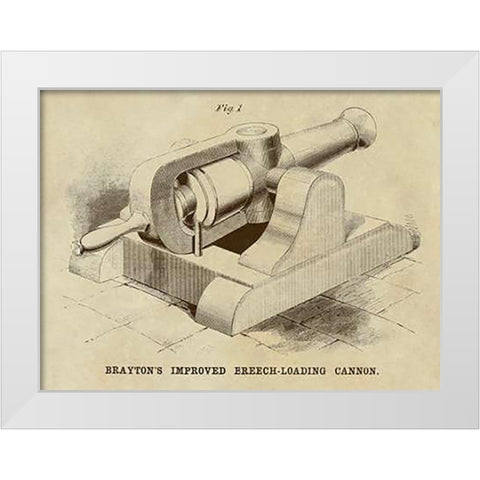 Braytons Improved Breech-loading Cannon White Modern Wood Framed Art Print by Inventions