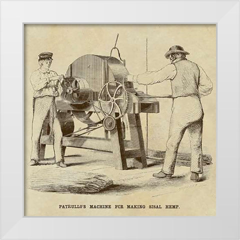 Patrullos Machine for Making Sisal Hemp White Modern Wood Framed Art Print by Inventions