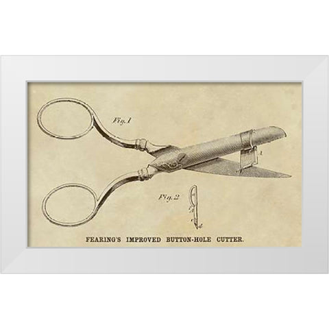 Fearing Improved Button-hole Cutter White Modern Wood Framed Art Print by Inventions