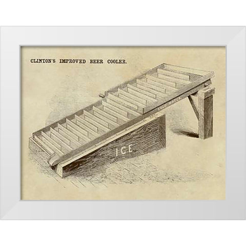 Clintons Improved Beer Cooler White Modern Wood Framed Art Print by Inventions