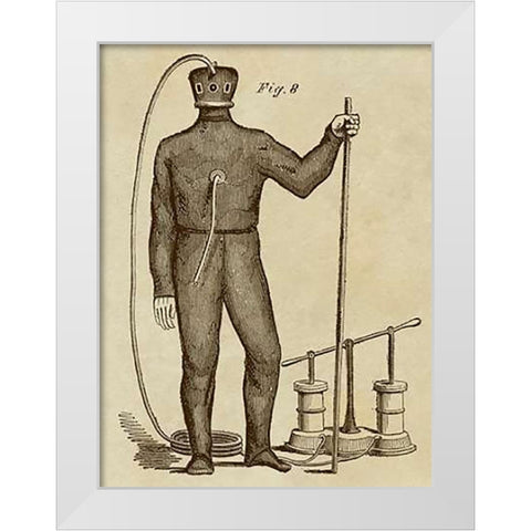 Diving Gear with Suit and Air Pump White Modern Wood Framed Art Print by Inventions