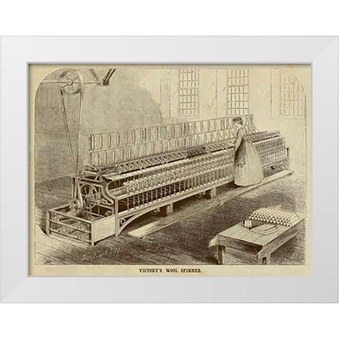 Victorys Wool Spinner White Modern Wood Framed Art Print by Inventions