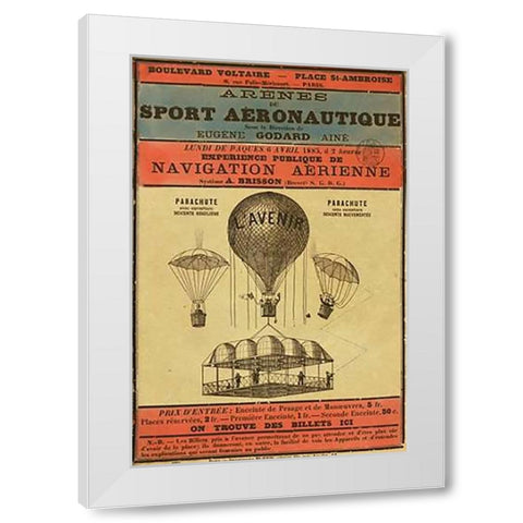 Broadside Announcement of a Balloon Ascension White Modern Wood Framed Art Print by Inventions