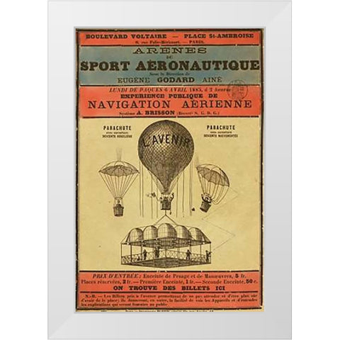 Broadside Announcement of a Balloon Ascension White Modern Wood Framed Art Print by Inventions
