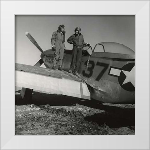 Toni Frissell with Major George S. Spanky Roberts at Ramitelli, Italy, March, 1945 White Modern Wood Framed Art Print by Inventions