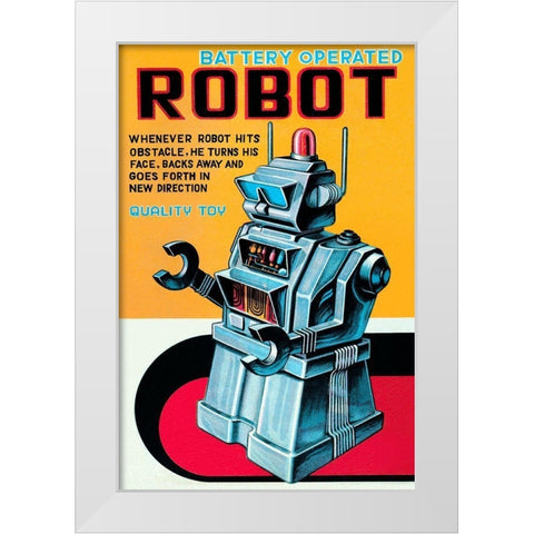 Battery Operated Robot White Modern Wood Framed Art Print by Retrobot