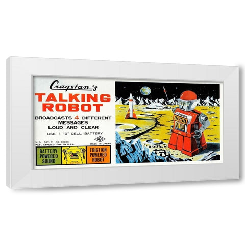 Cragstan Talking Robot White Modern Wood Framed Art Print by Retrobot