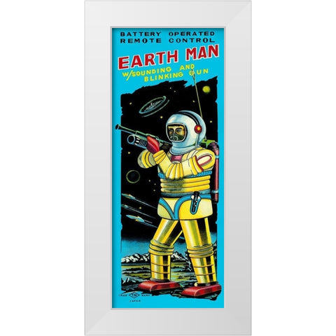 Battery Operated Remote Control Earthman White Modern Wood Framed Art Print by Retrobot