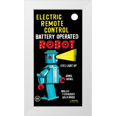 Electric Remote Control Battery Operated Robot White Modern Wood Framed Art Print by Retrobot