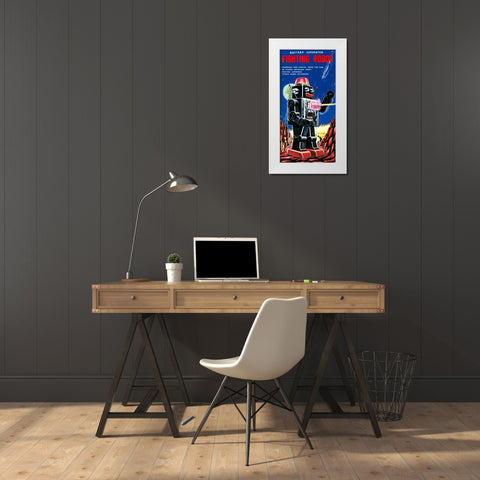 Fighting Robot White Modern Wood Framed Art Print by Retrobot