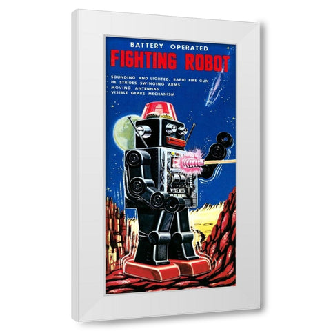 Fighting Robot White Modern Wood Framed Art Print by Retrobot