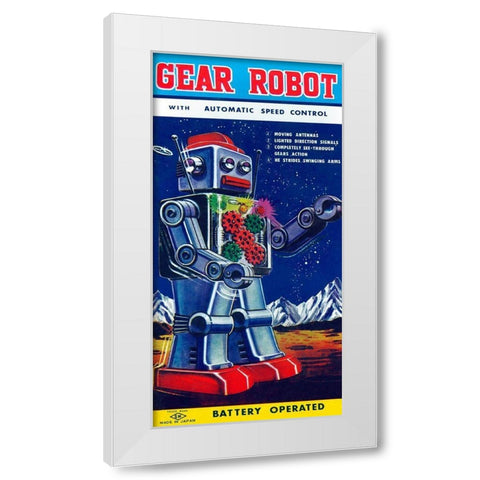 Gear Robot White Modern Wood Framed Art Print by Retrobot