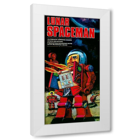 Lunar Spaceman White Modern Wood Framed Art Print by Retrobot