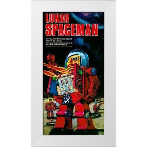 Lunar Spaceman White Modern Wood Framed Art Print by Retrobot