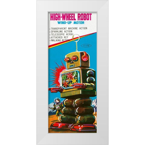 High-Wheeled Robot White Modern Wood Framed Art Print by Retrobot
