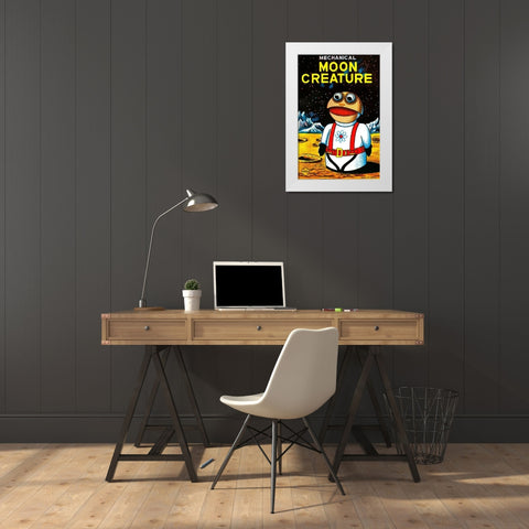 Mechanical Moon Creature White Modern Wood Framed Art Print by Retrobot
