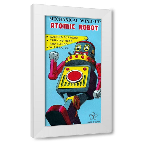Mechanical Wind-Up Atomic Robot White Modern Wood Framed Art Print by Retrobot