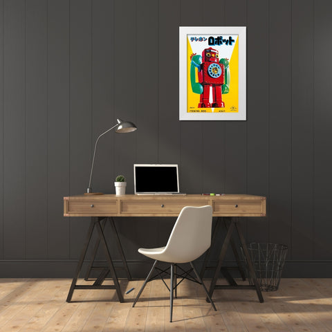 Telephone Robot White Modern Wood Framed Art Print by Retrobot