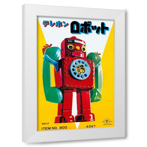 Telephone Robot White Modern Wood Framed Art Print by Retrobot