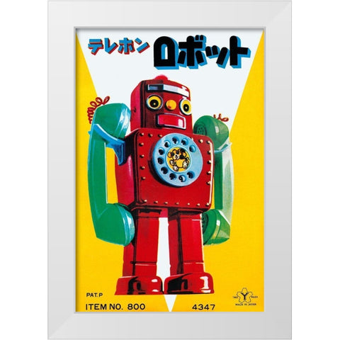 Telephone Robot White Modern Wood Framed Art Print by Retrobot