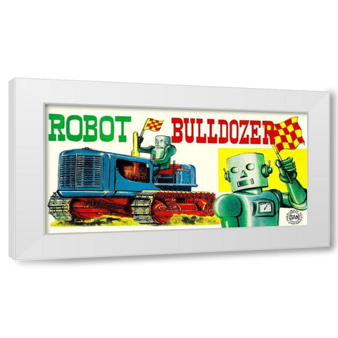 Robot Bulldozer White Modern Wood Framed Art Print by Retrobot
