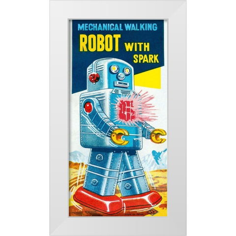 Mechanical Walking Robot with Spark White Modern Wood Framed Art Print by Retrobot