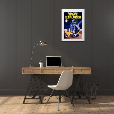 Space Explorer White Modern Wood Framed Art Print by Retrobot